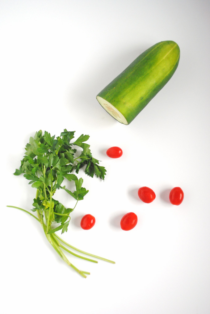 cucumber, parsley, and tomatoes