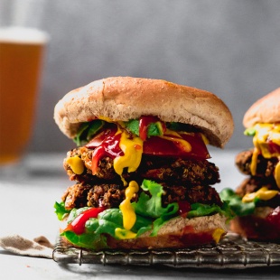 a veggie burger sitting on a cooling rack