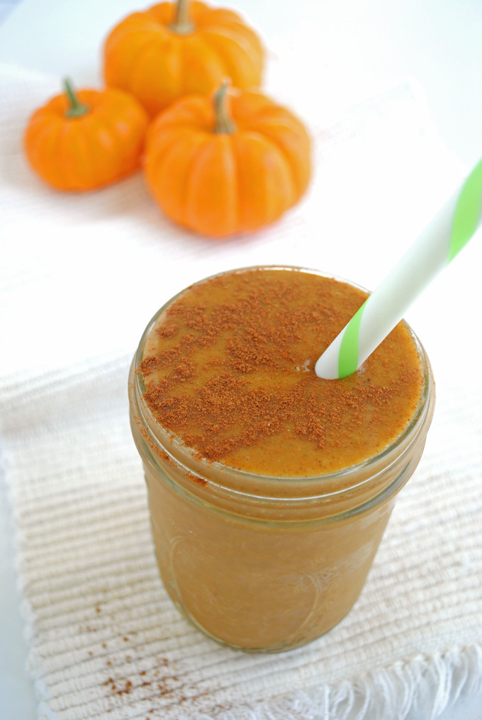 This Pumpkin Chai Smoothie is sweet with a hint of chai spice and great for a snack or healthy dessert! It's filled with all the warm fall flavors.