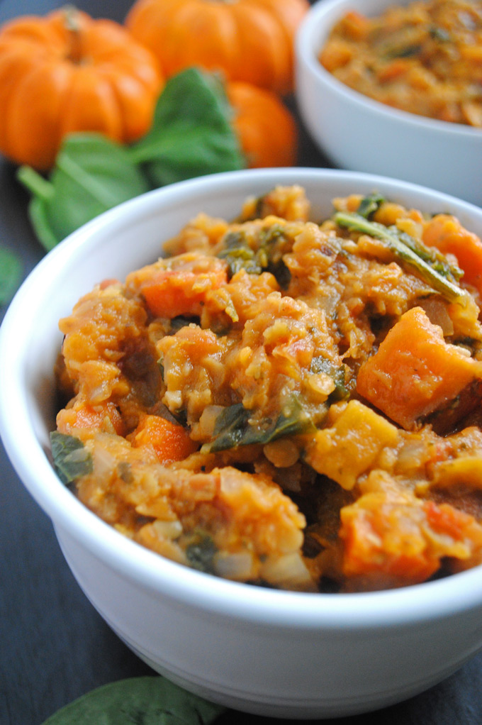 This vegan chili is hearty, comforting, and perfect for fall. Sweet potatoes and carrots add a natural sweetness, and red lentils pack protein!