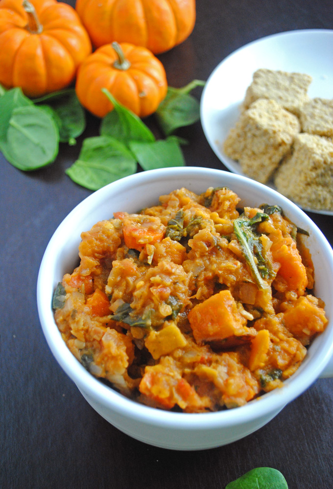 This vegan chili is hearty, comforting, and perfect for fall. Sweet potatoes and carrots add a natural sweetness, and red lentils pack protein!
