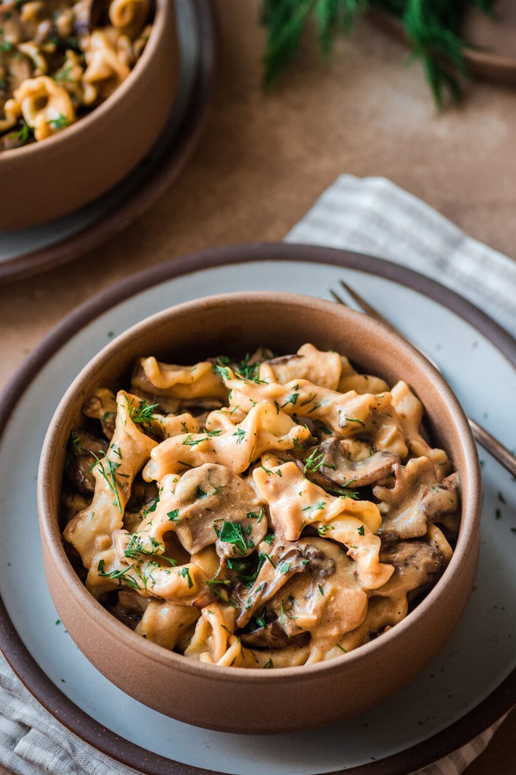 a bowl of mushroom stroganoff