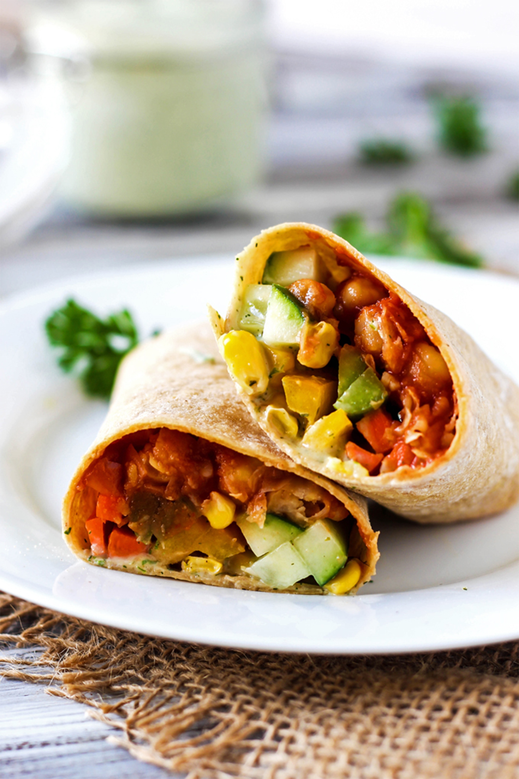 two halves of a bbq chickpea wrap