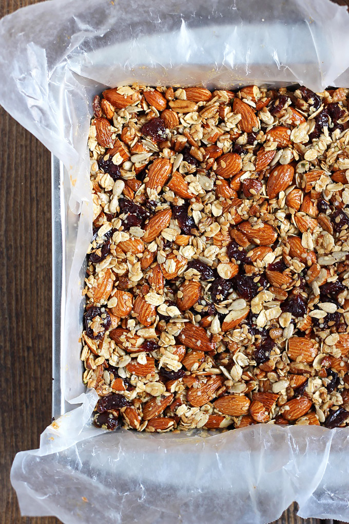 These Dark Chocolate Cherry Almond Granola Bars make great healthy snack and are easily customizable. Plus, they're way cheaper than store-bought bars!
