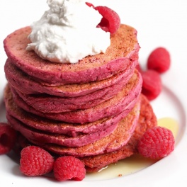 Treat your loved ones on Valentine's day with these tasty Red Velvet Beet Pancakes! The pink color is completely natural, plus they're vegan & gluten-free.