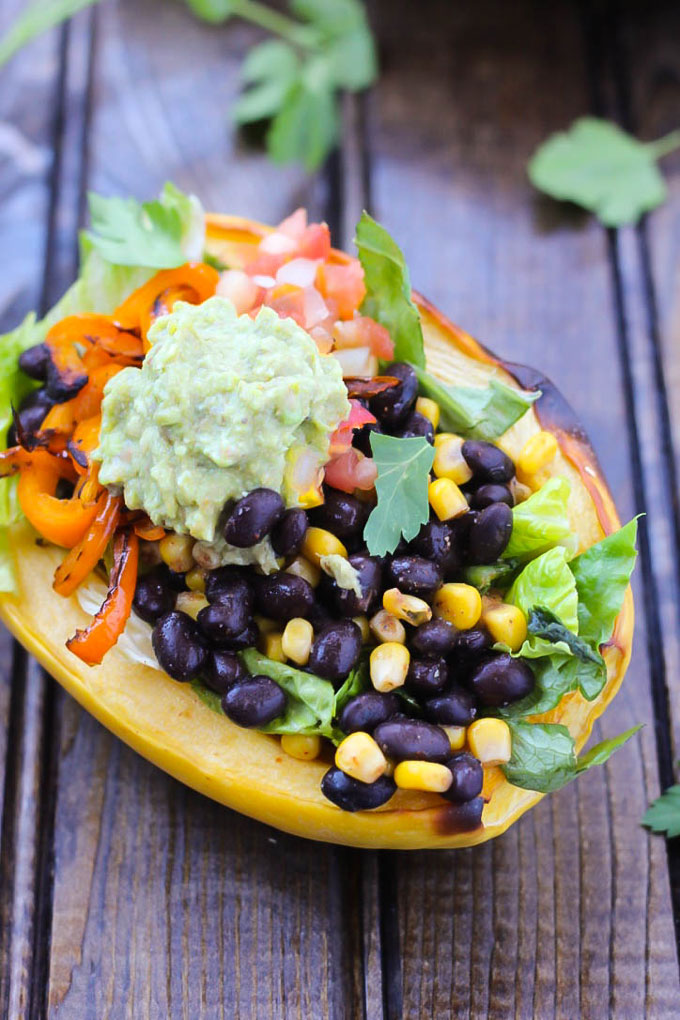 Skip Chipotle and have a Spaghetti Squash Burrito Bowl instead! They're loaded with vegetables and savory Mexican flavor. Ready in less than an hour!