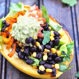 Skip Chipotle and have a Spaghetti Squash Burrito Bowl instead! They're loaded with vegetables and savory Mexican flavor. Ready in less than an hour!