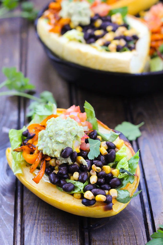 Skip Chipotle and have a Spaghetti Squash Burrito Bowl instead! They're loaded with vegetables and savory Mexican flavor. Ready in less than an hour!