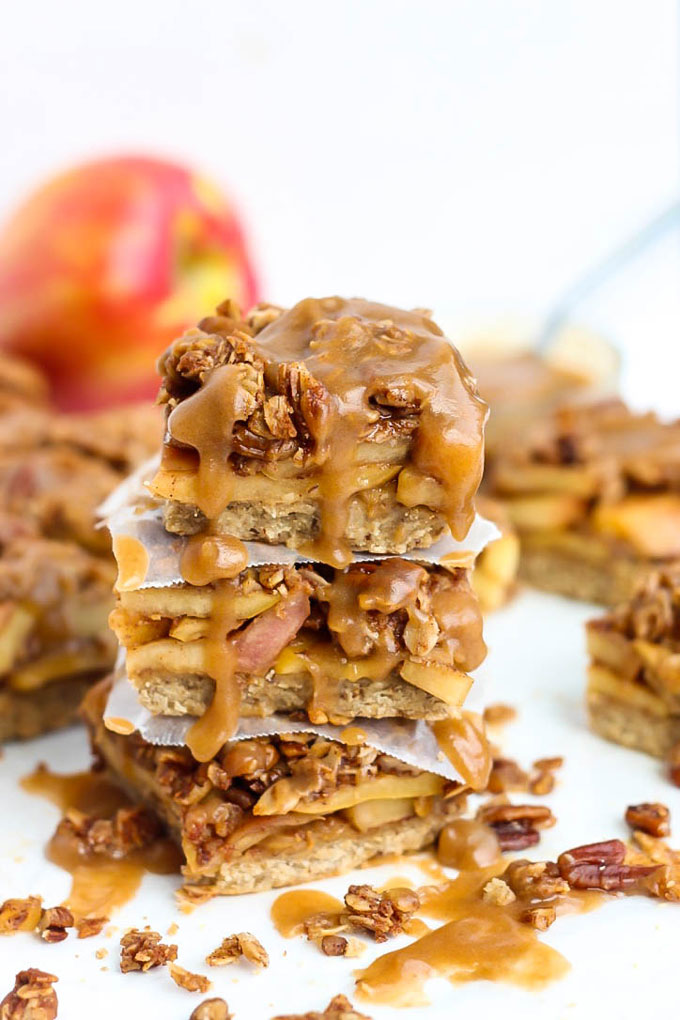 three apple pie bars stacked on top of one another