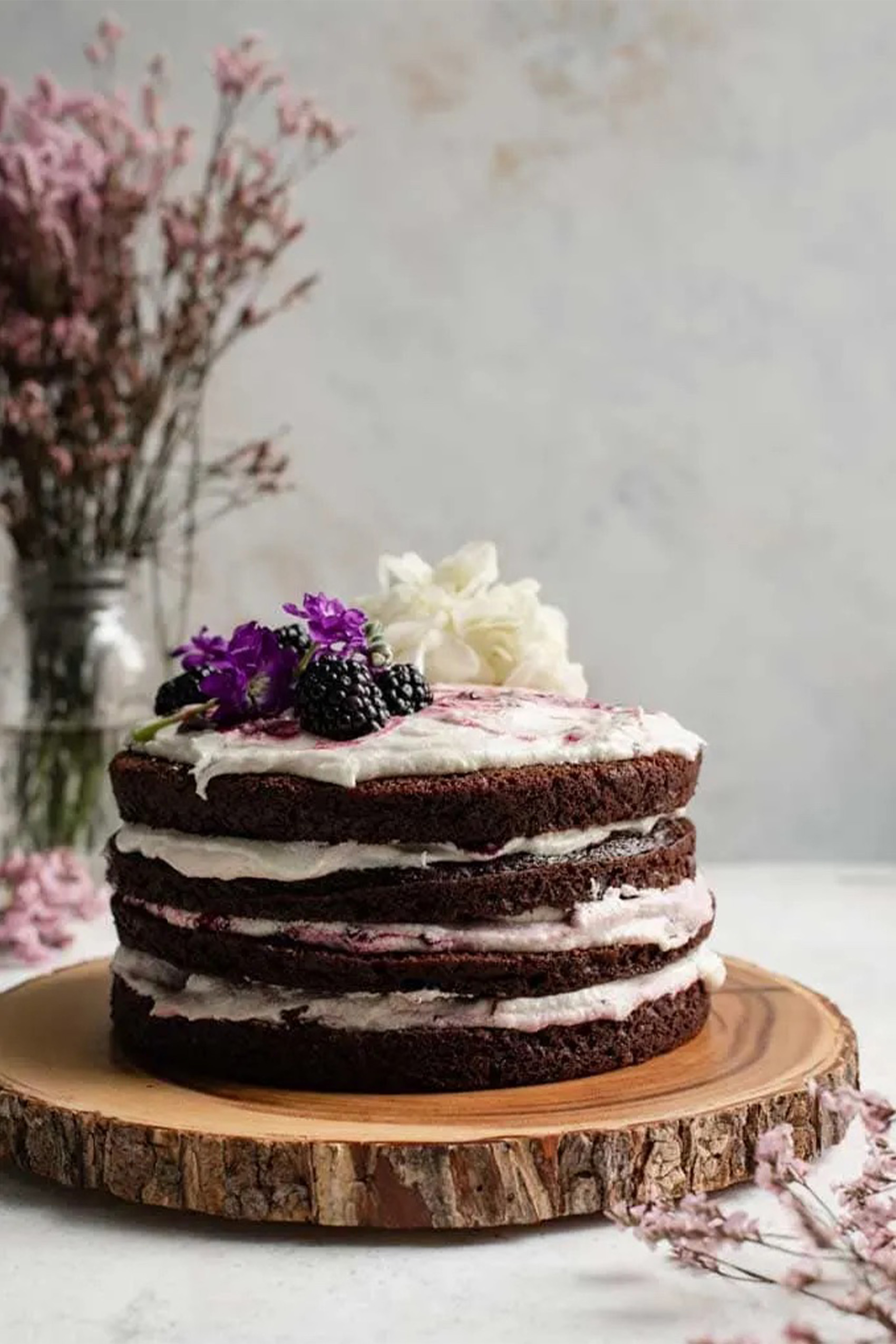 a blackberry chocolate layer cake
