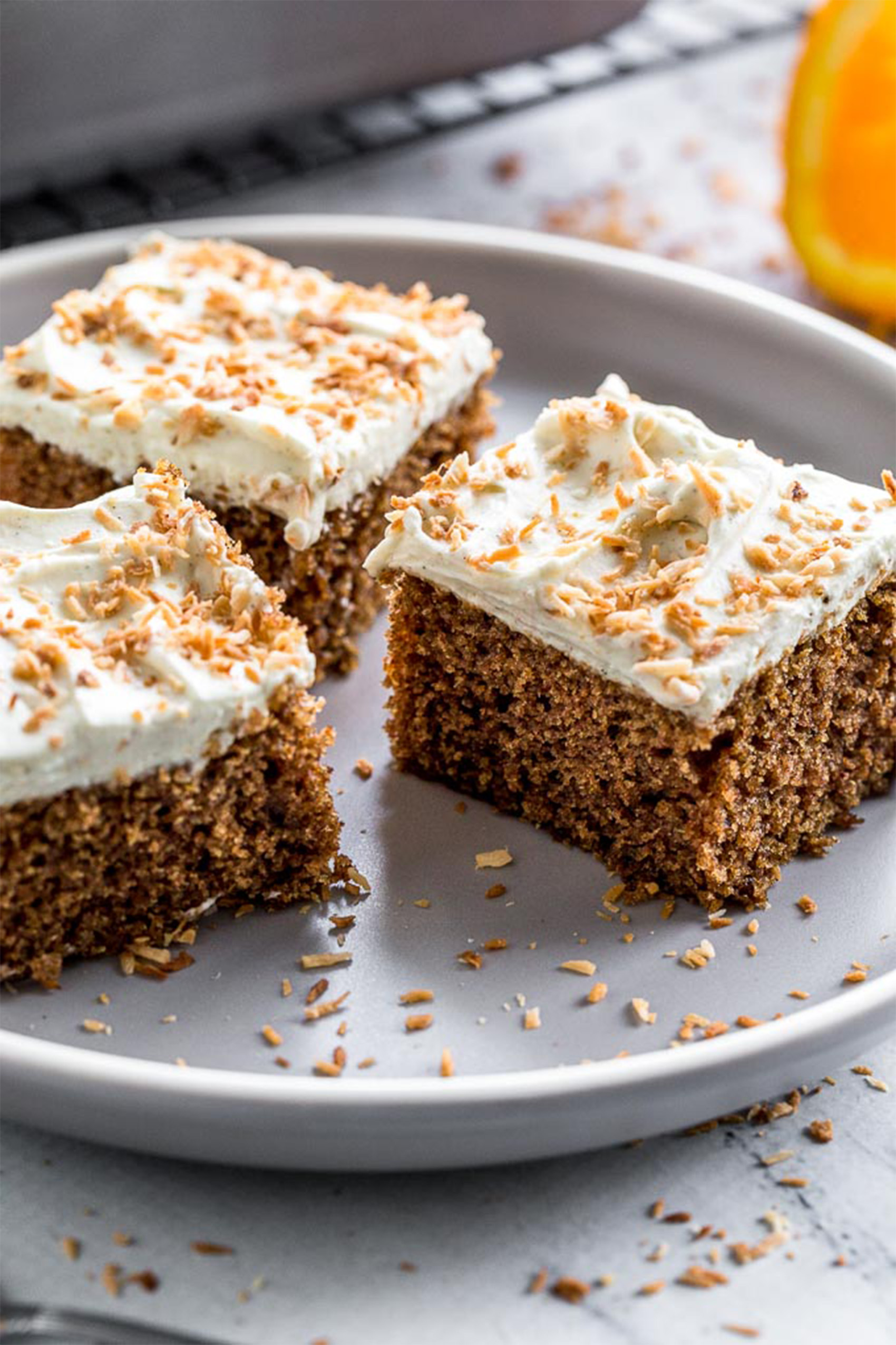 three slices of vegan chai cake