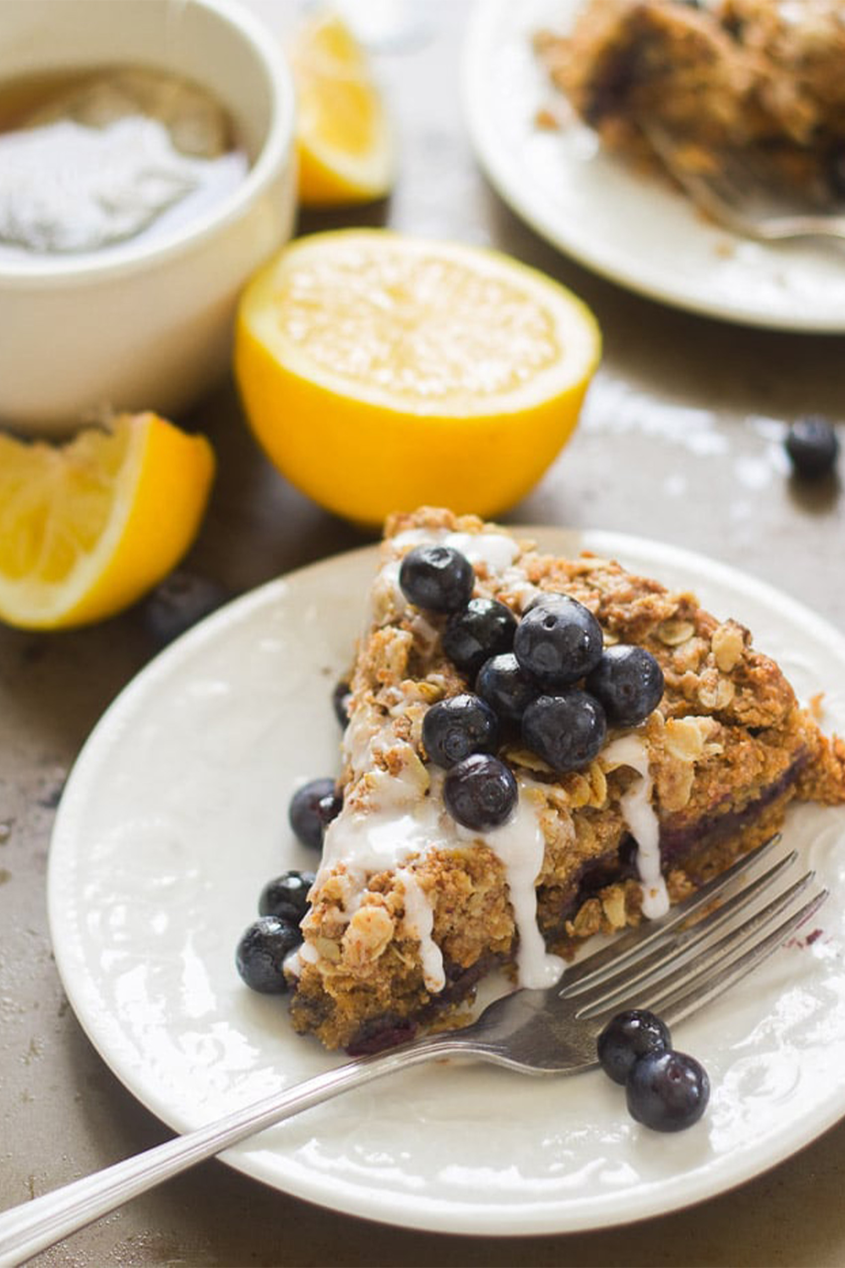 a slice of lemon blueberry coffee cake