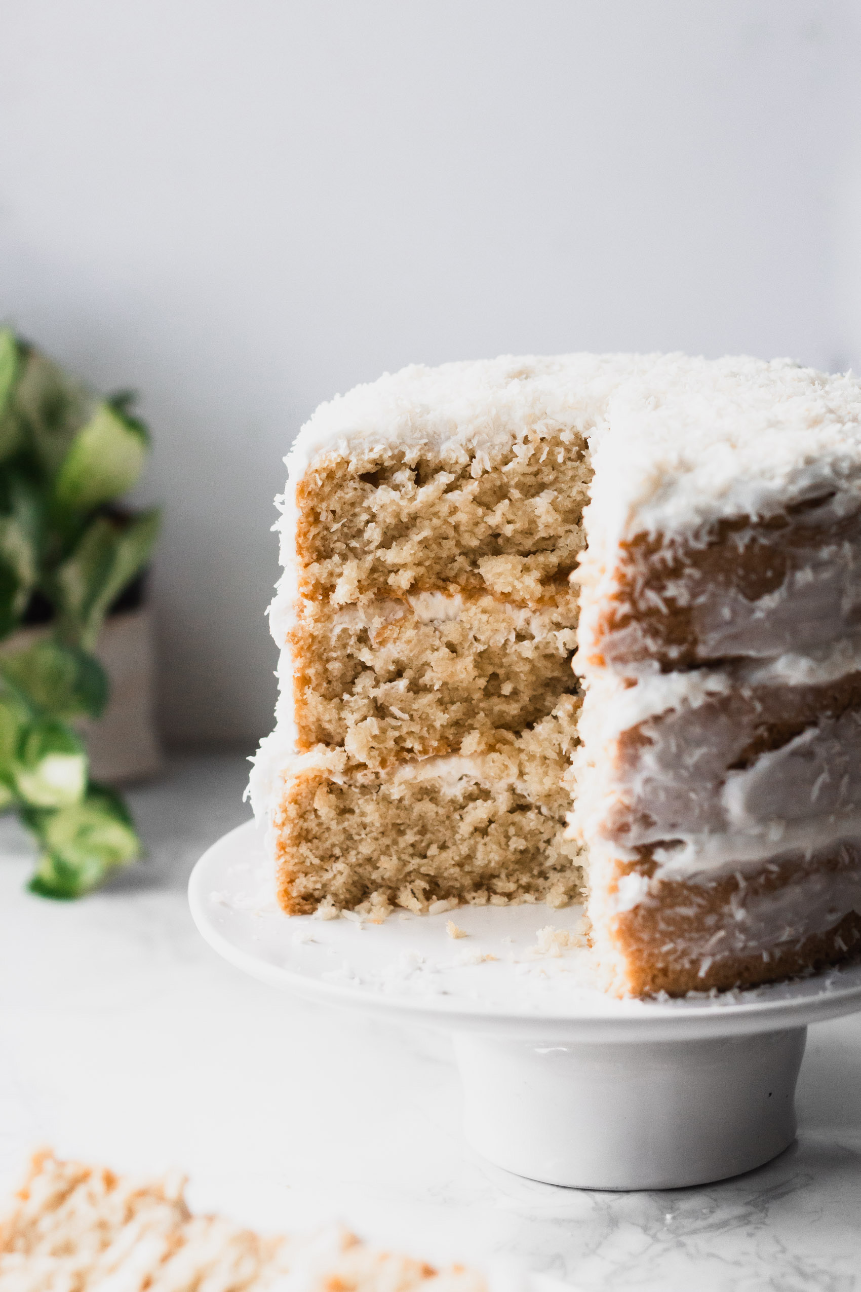 a three-layer coconut cake