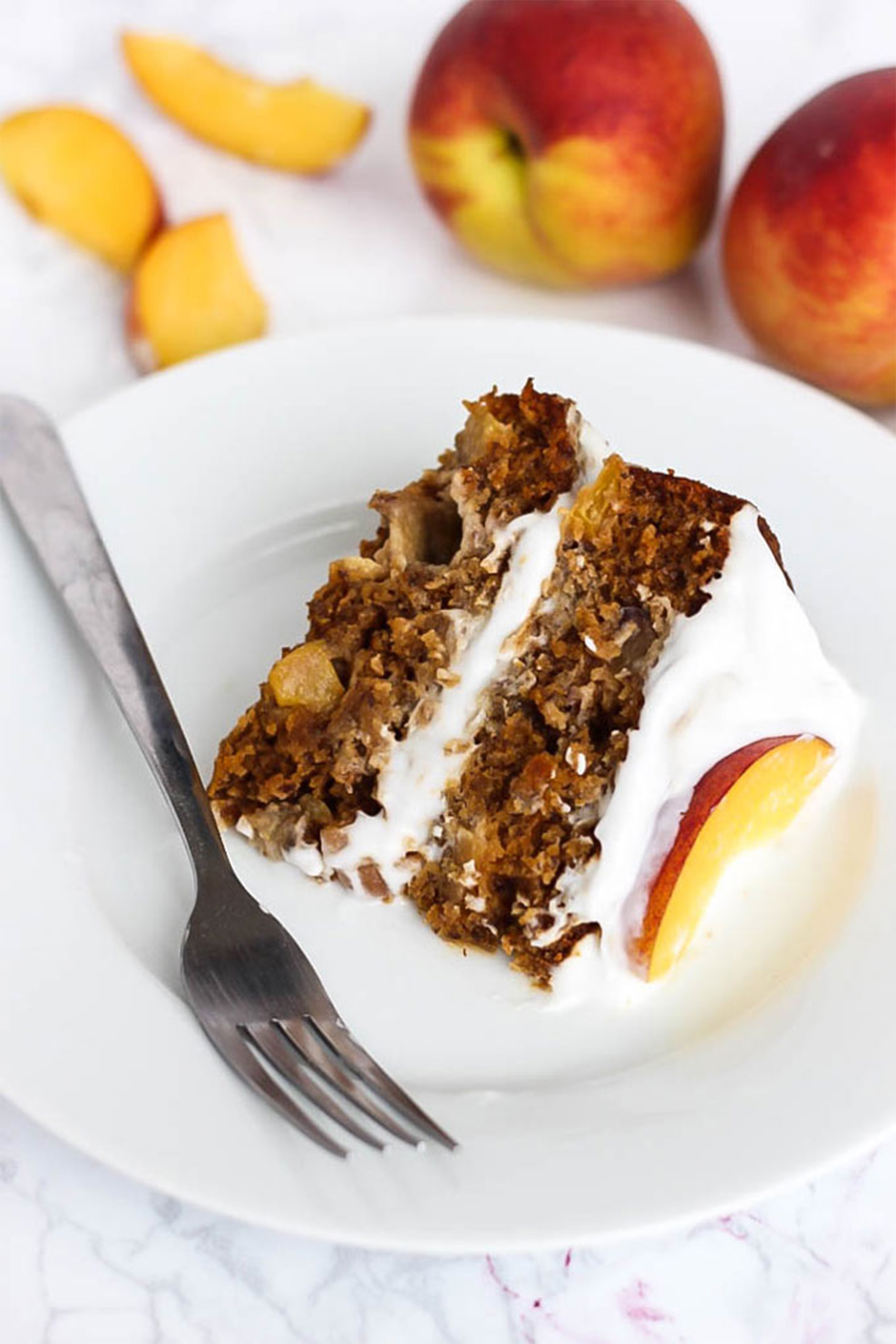 a slices of vegan peach cake