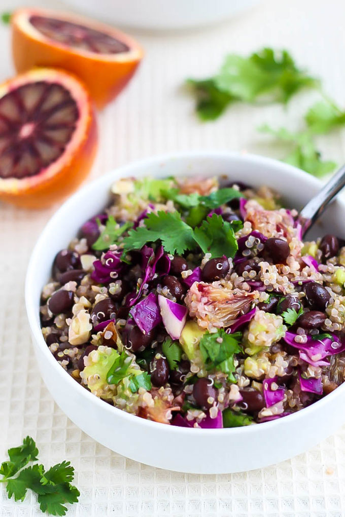 Full of juicy blood oranges, protein-packed quinoa & black beans, & tons of veggies, this Blood Orange Quinoa Salad is perfect for a light dinner or lunch!