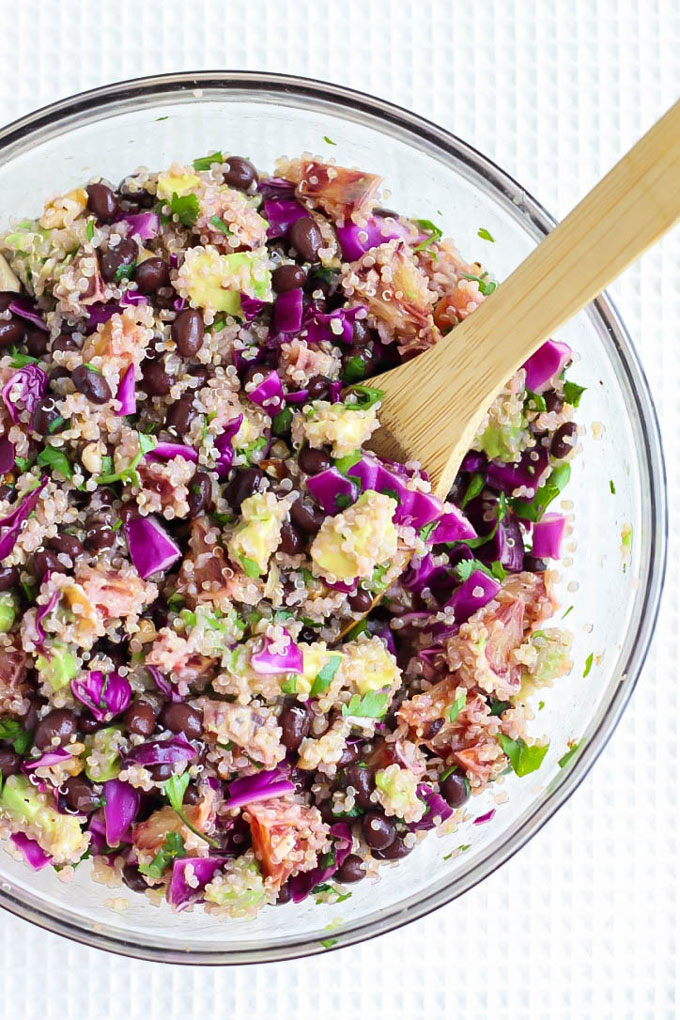 Full of juicy blood oranges, protein-packed quinoa & black beans, & tons of veggies, this Blood Orange Quinoa Salad is perfect for a light dinner or lunch!