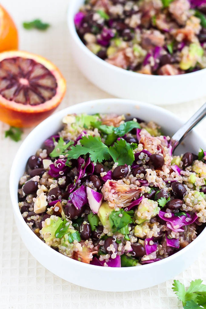 Full of juicy blood oranges, protein-packed quinoa & black beans, & tons of veggies, this Blood Orange Quinoa Salad is perfect for a light dinner or lunch!