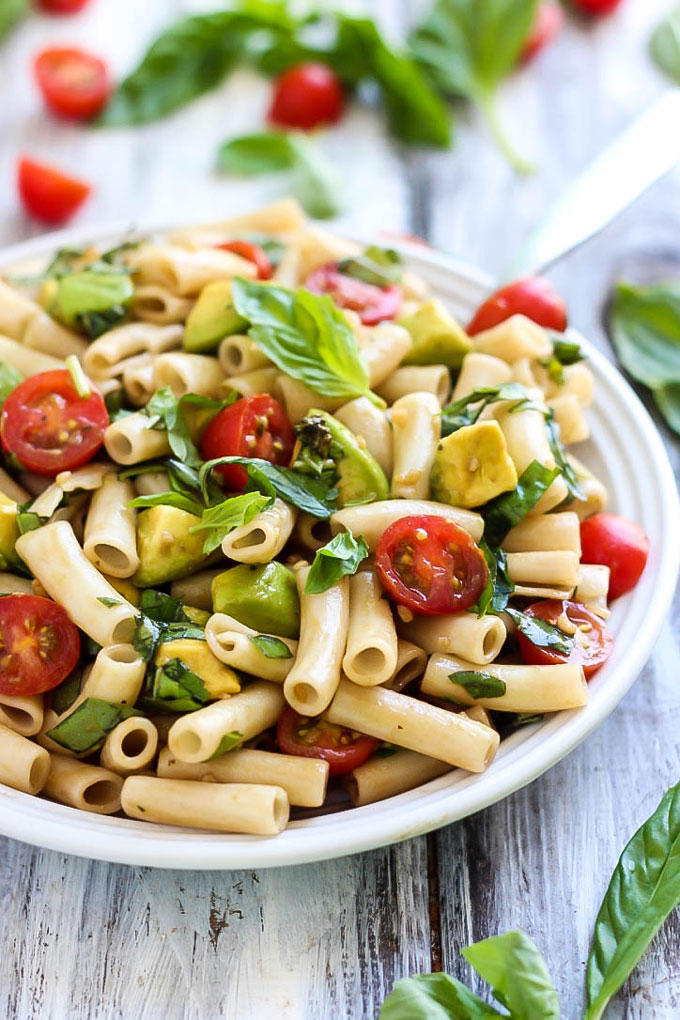 Vegan Avocado Caprese Pasta Salad | 21 Scrumptious Vegan Recipes to Fight Holiday Excess