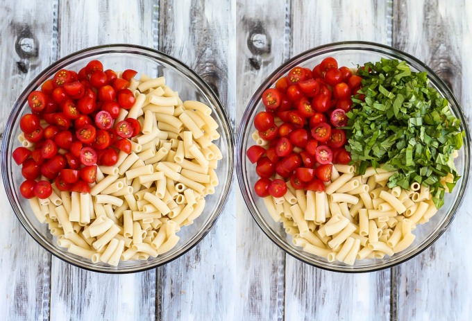 Creamy avocado replaces cheese in this VEGAN Caprese Pasta Salad! Easy to prepare in 30 minutes & full of fresh summer produce. A delicious lunch or dinner!