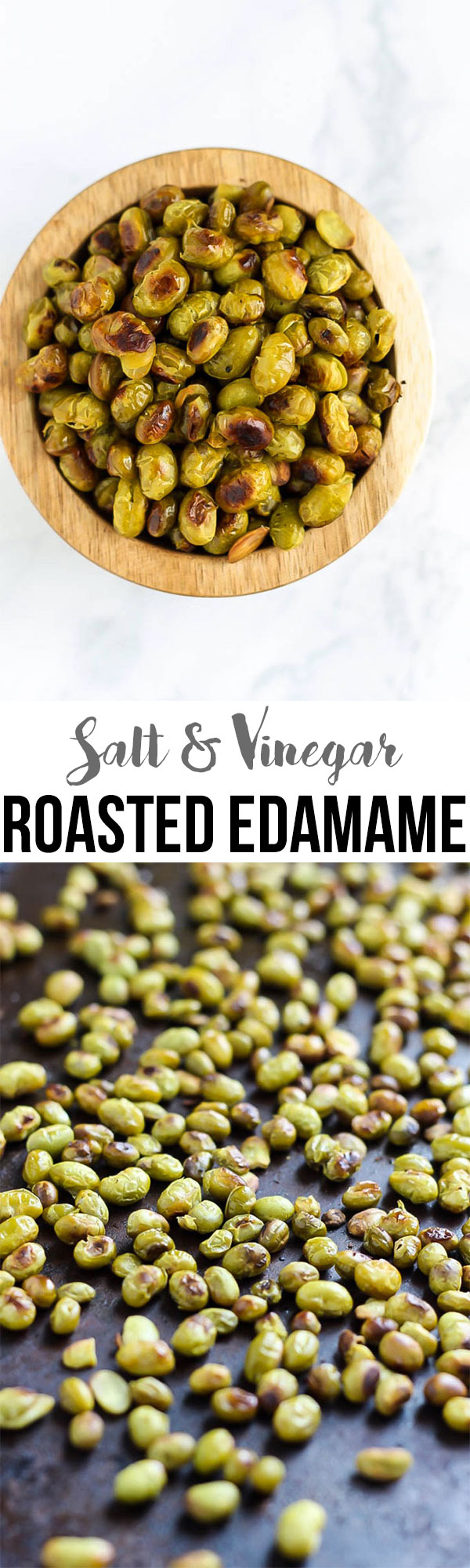 Ditch the chips and reach for a handful of these Salt and Vinegar Roasted Edamame! They're crispy, flavorful, and make a great vegan protein-packed snack.