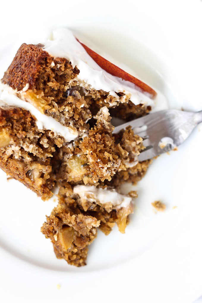 Full of juicy peaches, this Vegan & Gluten-Free Vanilla Peach Cake is a great healthier dessert made with grain-free ingredients you can feel good about.
