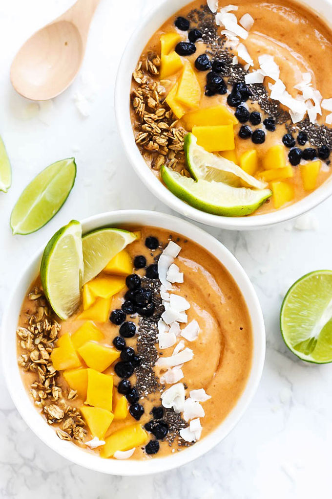 Fruity & sweet with a twist, this Mango Lime Smoothie Bowl is a great breakfast full of nutrition to keep you fueled during your day. Vegan & gluten-free!