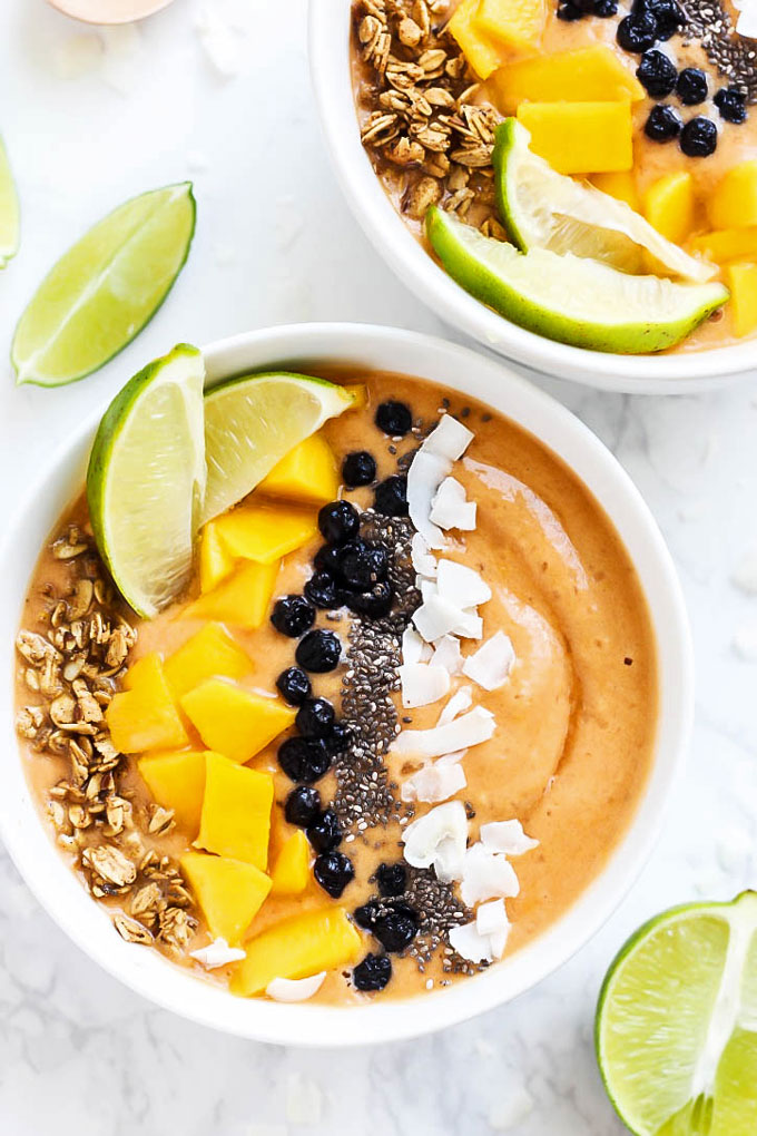 Fruity & sweet with a twist, this Mango Lime Smoothie Bowl is a great breakfast full of nutrition to keep you fueled during your day. Vegan & gluten-free!