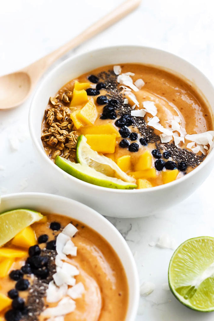 Fruity & sweet with a twist, this Mango Lime Smoothie Bowl is a great breakfast full of nutrition to keep you fueled during your day. Vegan & gluten-free!