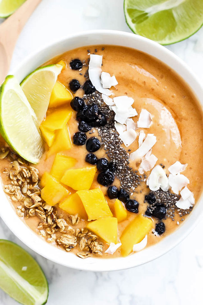 Fruity & sweet with a twist, this Mango Lime Smoothie Bowl is a great breakfast full of nutrition to keep you fueled during your day. Vegan & gluten-free!