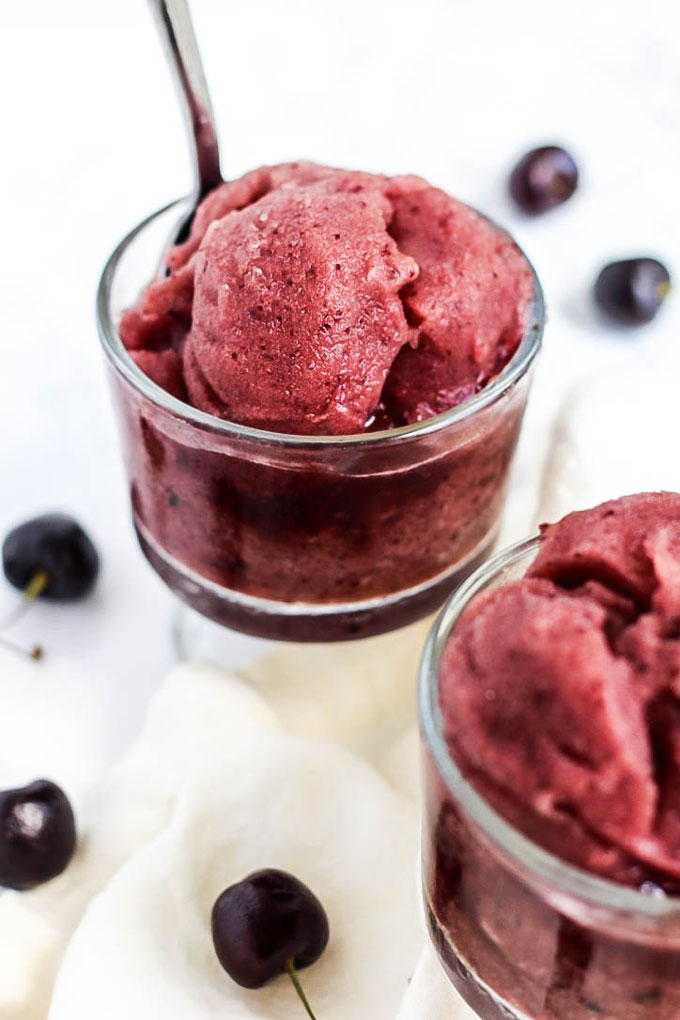 You only need three simple ingredients for this healthy & refreshing Cherry Watermelon Sorbet. A delicious, fruity treat that's vegan & gluten-free!