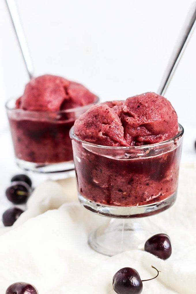 You only need three simple ingredients for this healthy & refreshing Cherry Watermelon Sorbet. A delicious, fruity treat that's vegan & gluten-free!