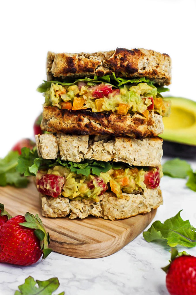 You'll look forward to lunch when you bring a Strawberry Avocado Chickpea Salad Sandwich! There's lots of fresh vegetables & protein for a healthy lunch.