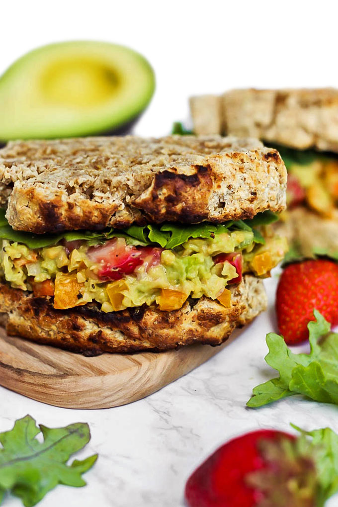 You'll look forward to lunch when you bring a Strawberry Avocado Chickpea Salad Sandwich! There's lots of fresh vegetables & protein for a healthy lunch.