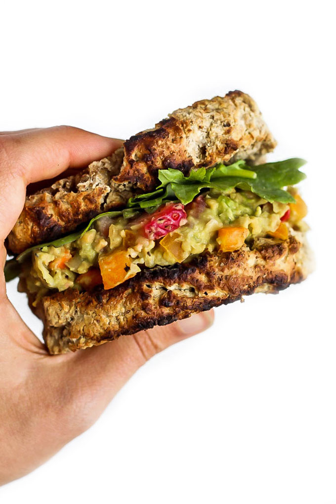 You'll look forward to lunch when you bring a Strawberry Avocado Chickpea Salad Sandwich! There's lots of fresh vegetables & protein for a healthy lunch.