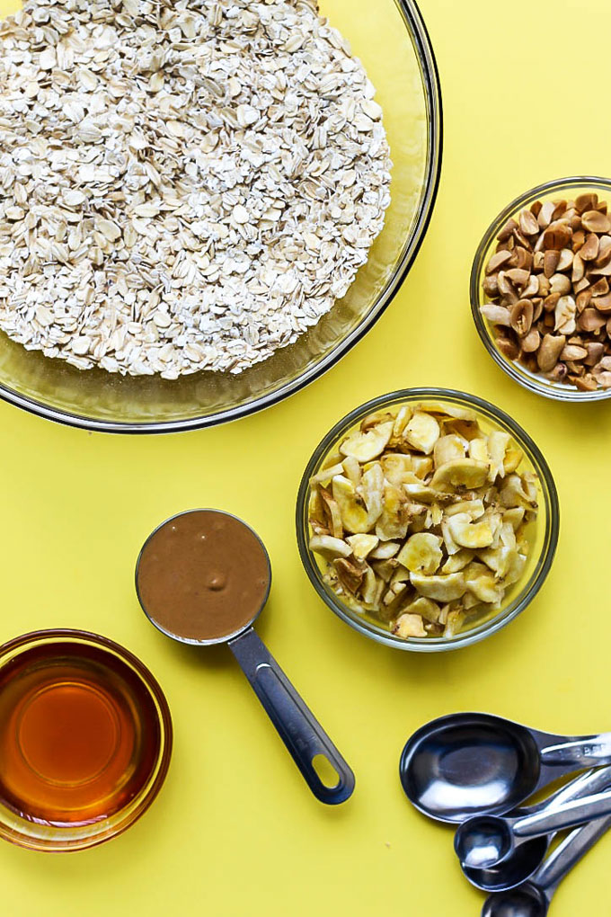 Peanut butter, banana & chocolate come together perfectly in this oil-free Chunky Monkey Granola! It's a healthy, sweet snack or breakfast to fuel your day.