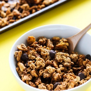 Peanut butter, banana & chocolate come together perfectly in this oil-free Chunky Monkey Granola! It's a healthy, sweet snack or breakfast to fuel your day.