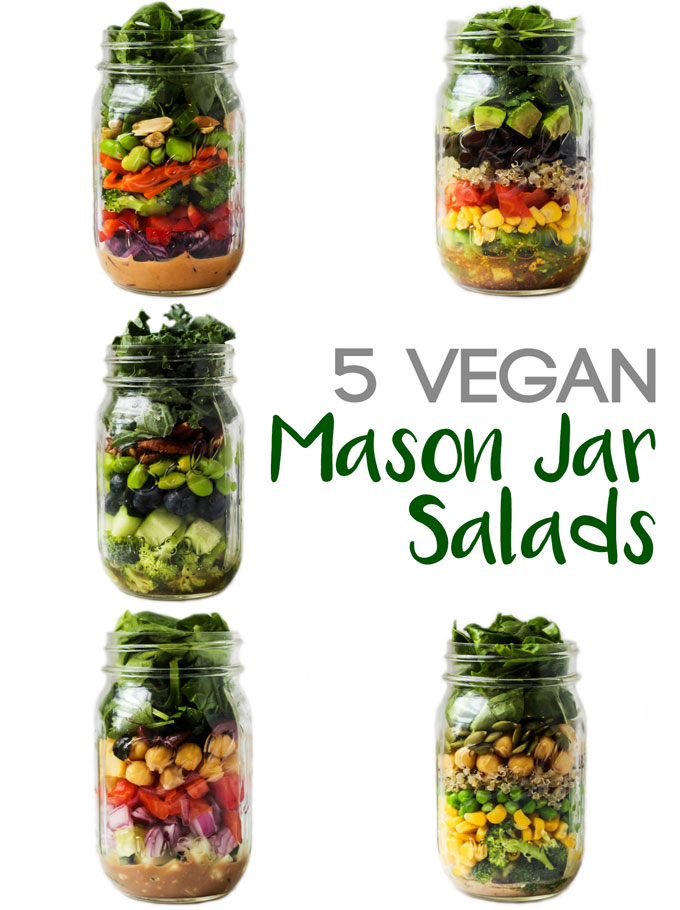 Pack one of these 5 vegan mason jar salad recipes for a healthy lunch on-the-go! They're easy to assemble ahead of time & full of nutritious ingredients.