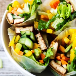 Enjoy a few Teriyaki Tofu Spring Rolls for a healthy lunch or dinner that's packed with fresh vegetables! Vegan, gluten-free & ready in under 1 hour.