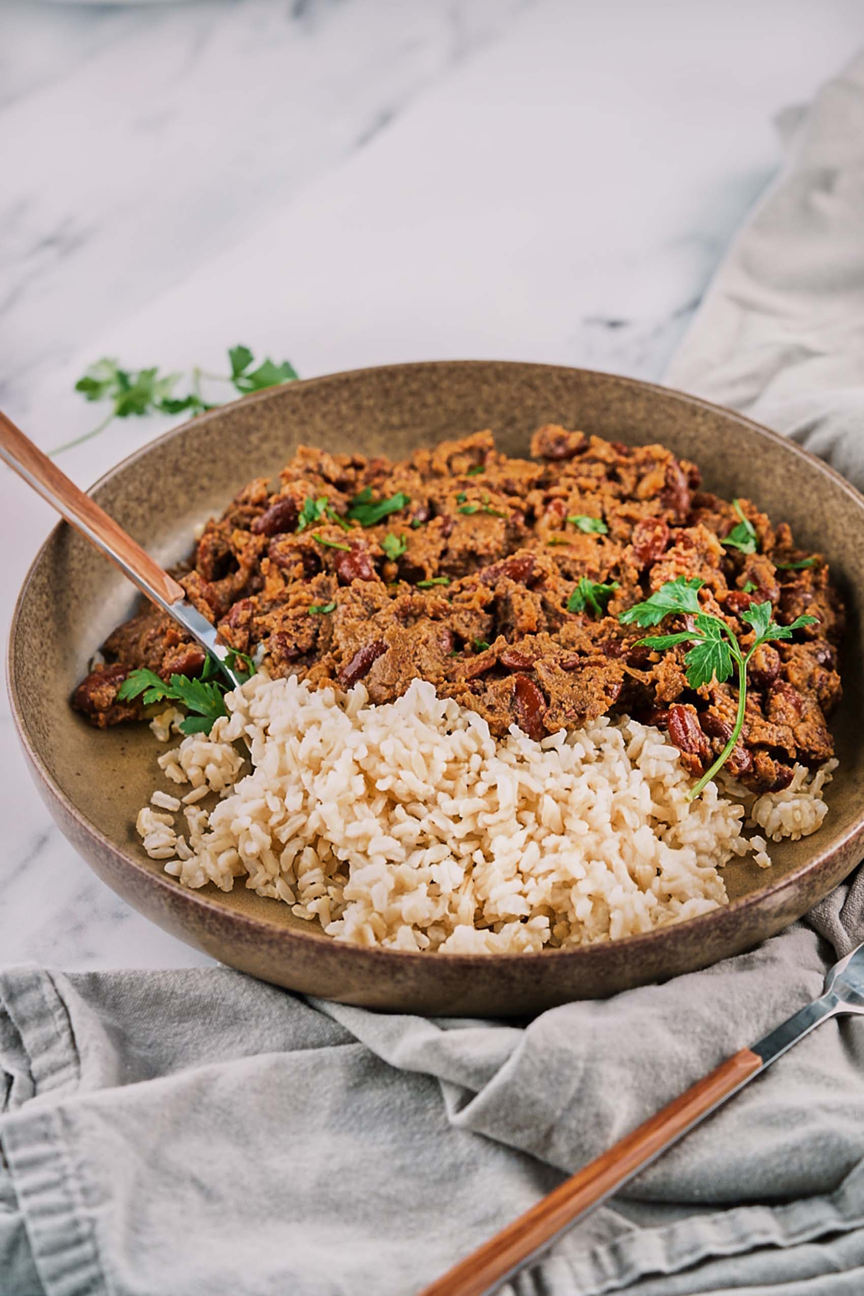 a bowl of cajun red beans and rice