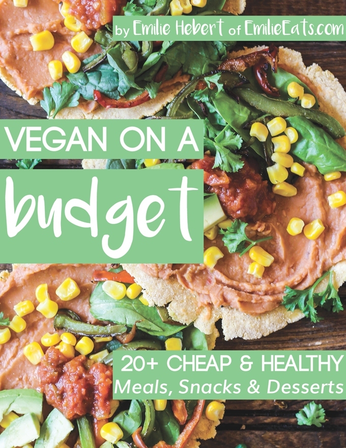 Looking for healthy, budget-friendly meals? "Vegan on a Budget" contains 20+ vegan meals, snacks & desserts for $3 or less per serving. It also includes money-saving tips, a two-week meal plan and grocery lists!