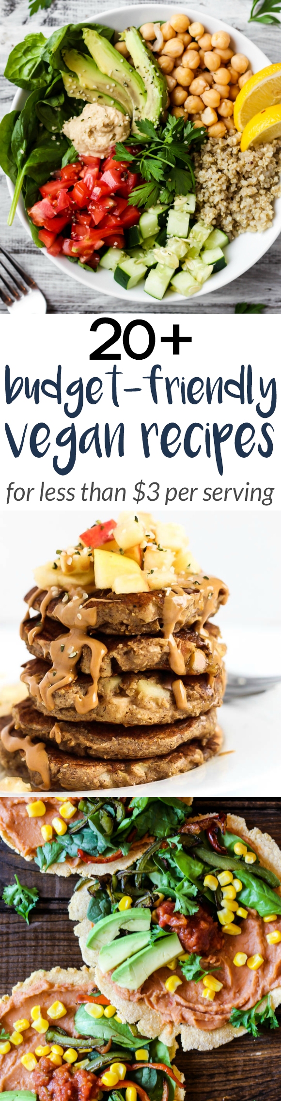 Looking for healthy, budget-friendly meals? "Vegan on a Budget" contains 20+ vegan meals, snacks & desserts for $3 or less per serving. It also includes money-saving tips, a two-week meal plan and grocery lists!