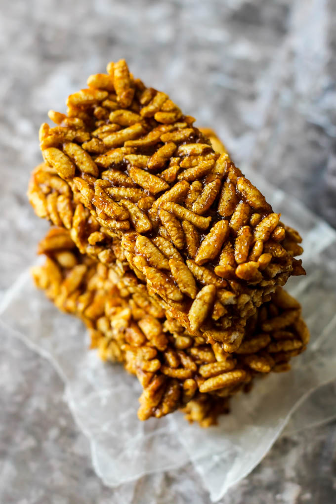 a stack of pumpkin rice crispy treats