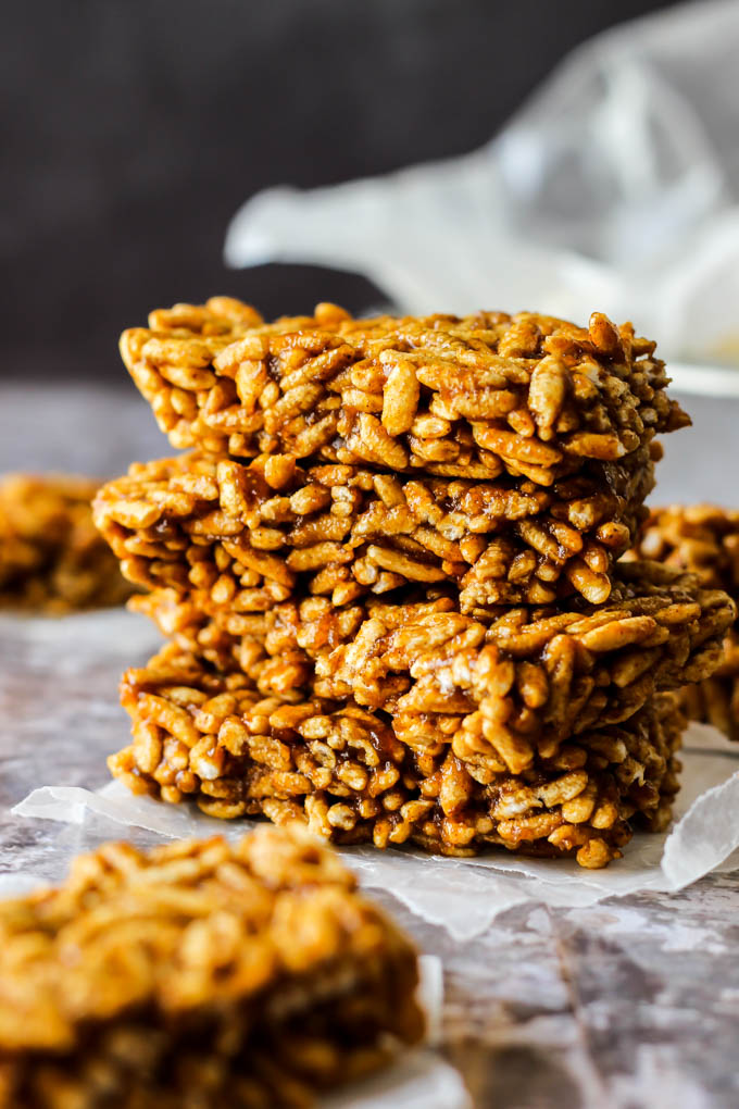 These easy Pumpkin Rice Crispy Treats are just like the ones you loved, with a fall twist! They're vegan, gluten-free, and made with wholesome ingredients.