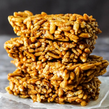 a stack of pumpkin rice crispy treats