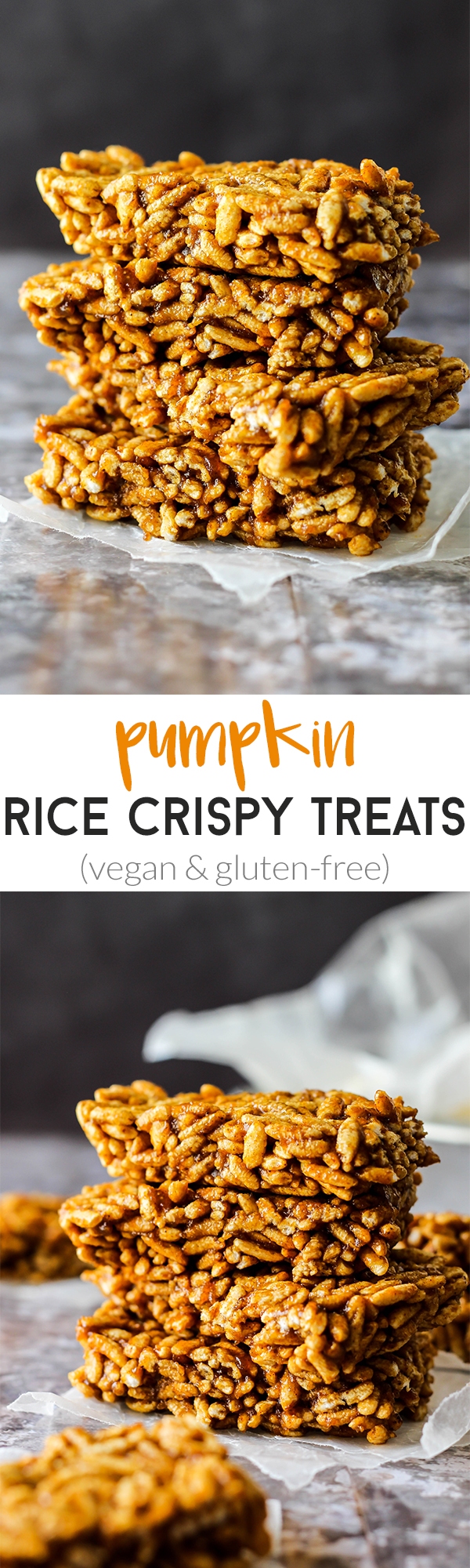 These easy Pumpkin Rice Crispy Treats are just like the ones you loved, with a fall twist! They're vegan, gluten-free, and made with wholesome ingredients.