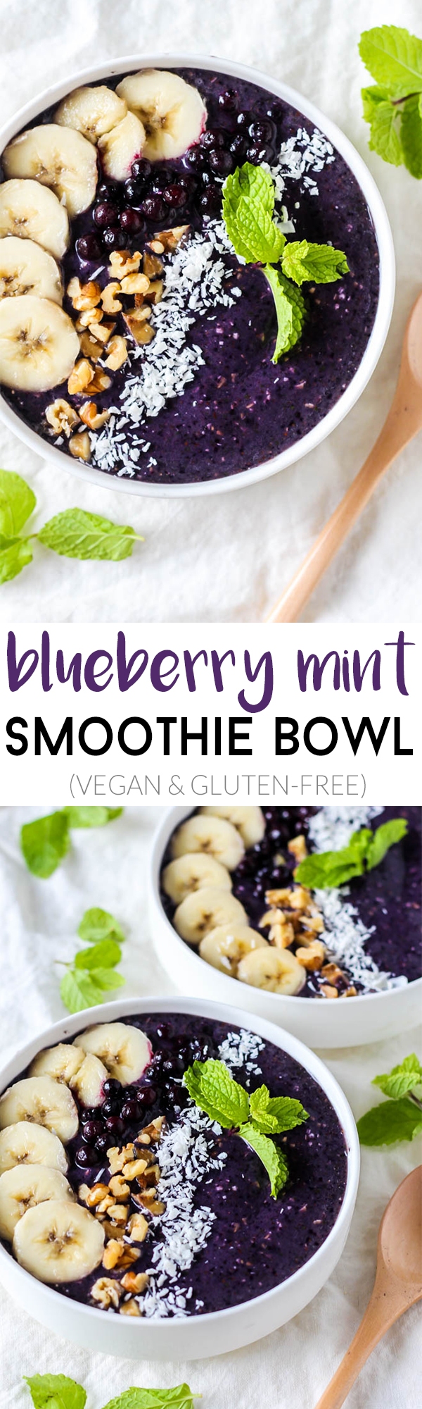 The fresh, fruity flavors in this Blueberry Mint Smoothie Bowl are irresistible! This smoothie makes a refreshing breakfast that's creamy and satisfying.