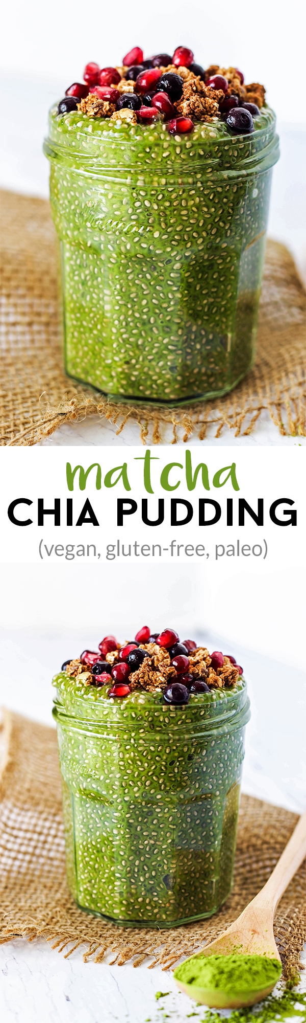 This healthy, creamy Matcha Chia Pudding is full of fiber and healthy fats to keep you satisfied all morning! It's perfect with granola and fresh fruit.