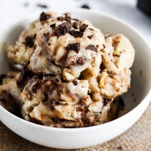 A bowl of vegan chunky monkey ice cream