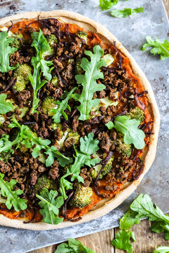 Put a twist on pizza night by making this Hearty Vegan Butternut Squash Pizza loaded with vegetables! It is full of plant protein, flavorful & whole wheat.