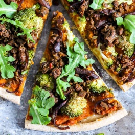 Put a twist on pizza night by making this Hearty Vegan Butternut Squash Pizza loaded with vegetables! It is full of plant protein, flavorful & whole wheat.